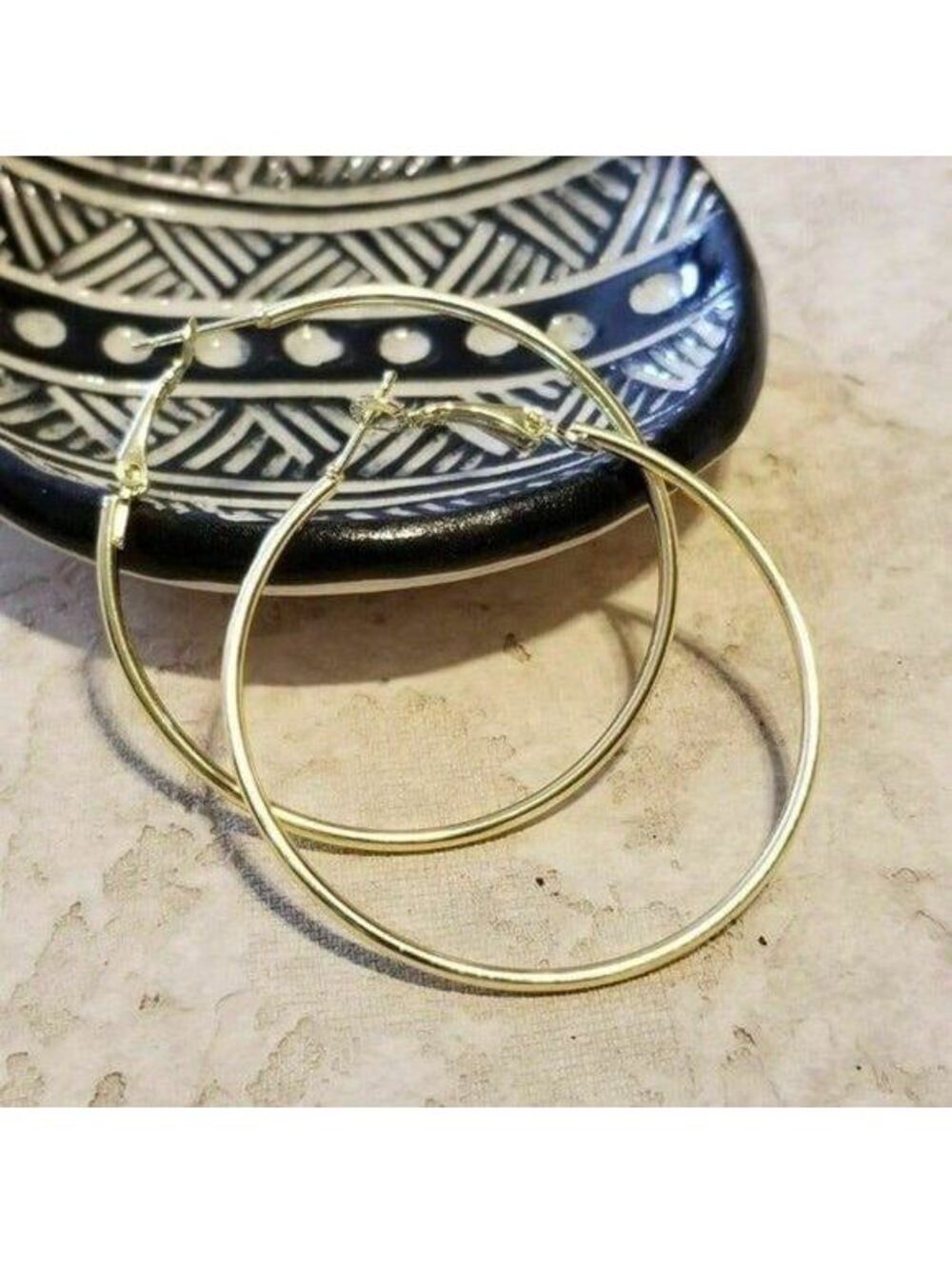 Modern Stylish Gold 14K Plated Minimalist Sleek Hoop Earrings 2" Wide Long 50mm